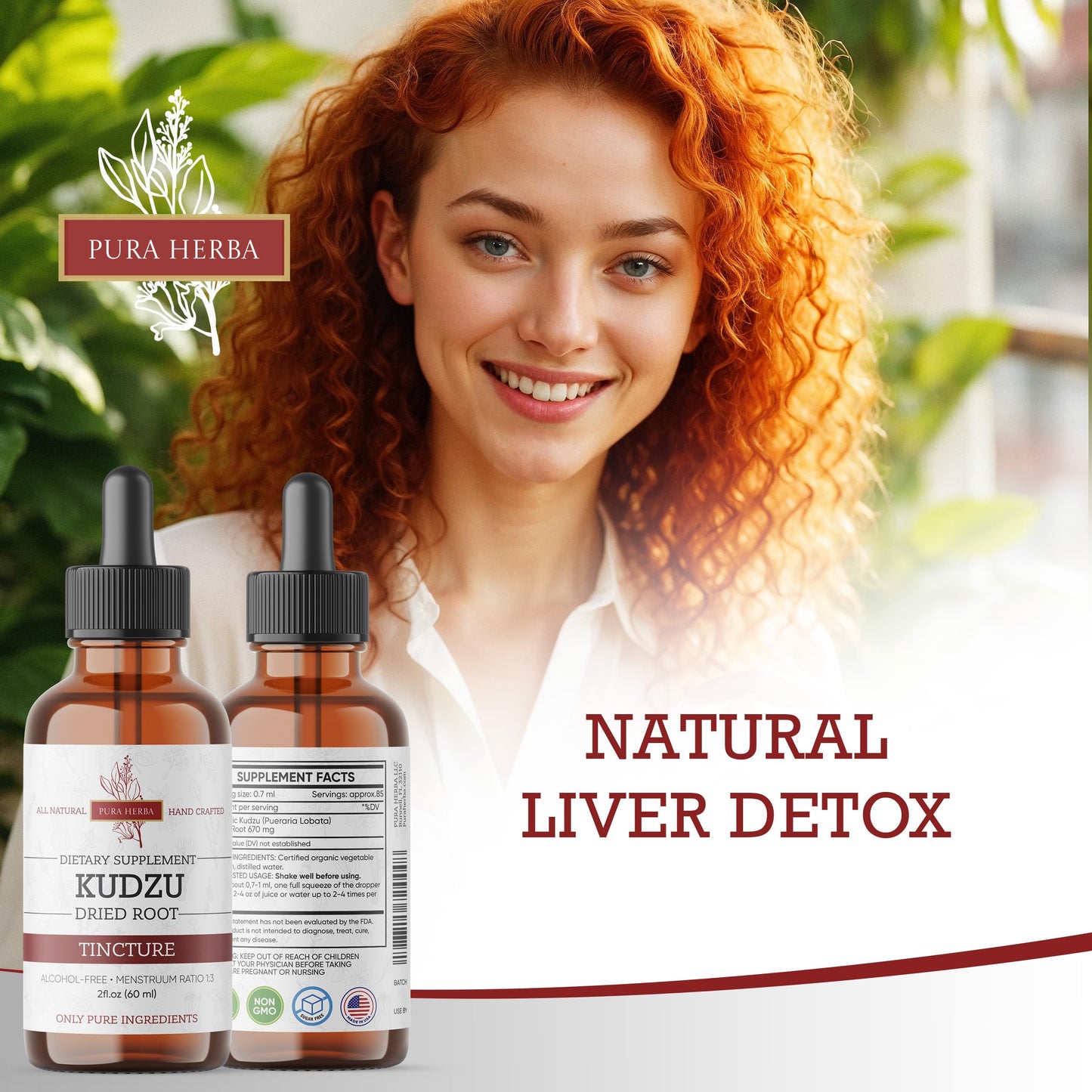 Pura Herba Organic Kudzu Root Extract – Alcohol-Free, Vegan, Non-GMO, Made in USA – 2 Fl Oz
