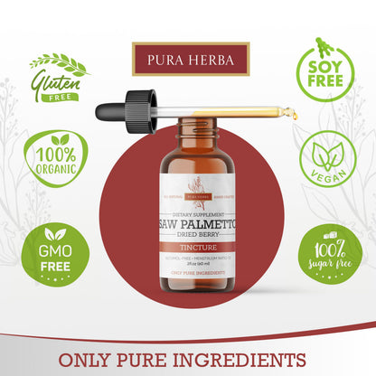 Pura Herba Saw Palmetto Tincture - Alcohol-Free Herbal Extract | 2 oz (60 ml) | Made in USA