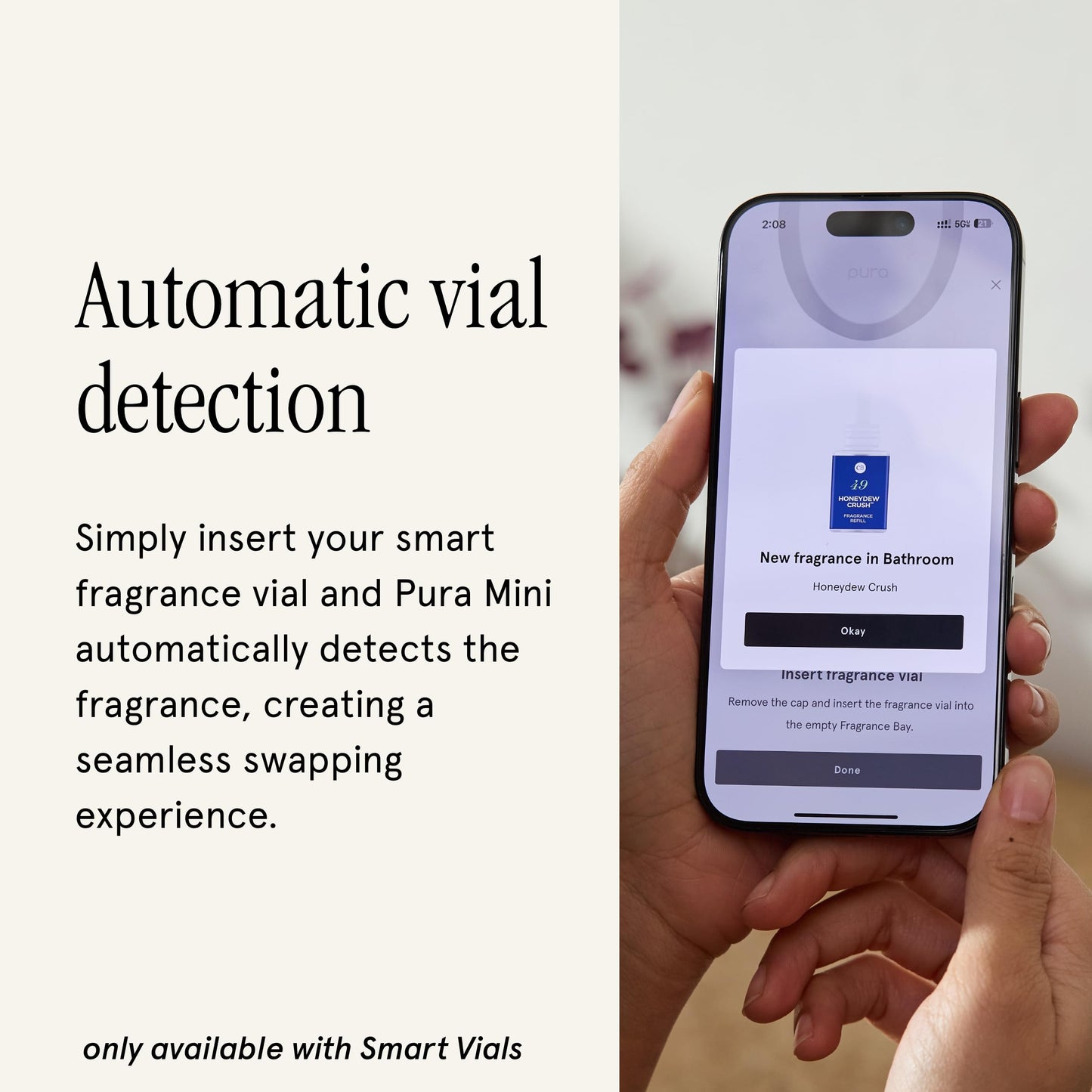 Pura Mini Smart Fragrance Diffuser for Small Spaces – Adjustable Smart Diffuser with LED & Vial Detection