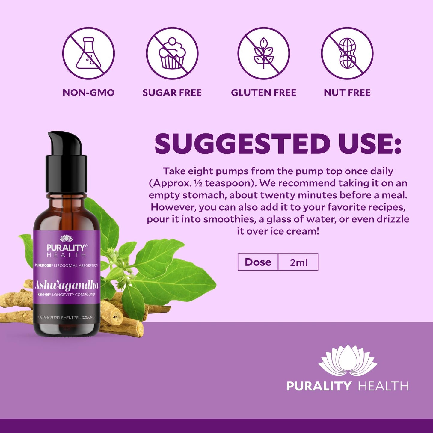PURALITY HEALTH Ashwagandha Liposomal Liquid - KSM-66, 2 fl oz, Chai