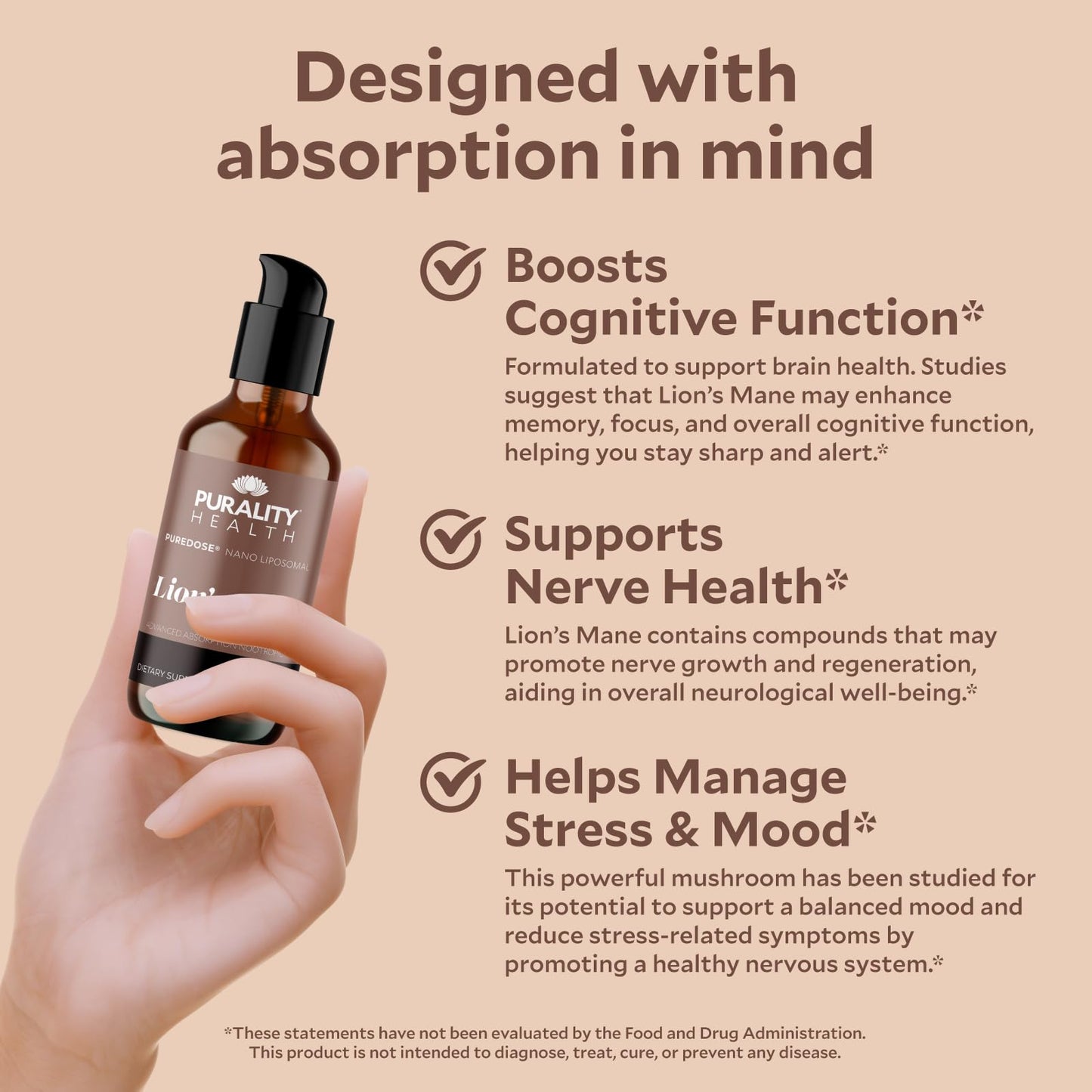 PURALITY HEALTH Lion's Mane Complex - Nano Liposomal Brain Support