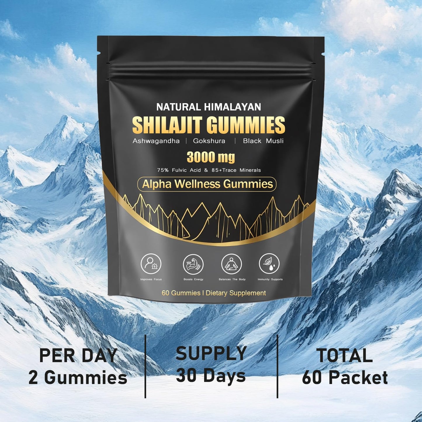 Puranutra Shilajit Gummies – Natural Himalayan Shilajit with Ashwagandha, 60 Gummies