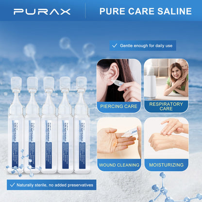 PURAX Saline Solution 0.9% | Isotonic Nasal Cleanse, Eye Care & Wound Cleansing (56 x 5ml)
