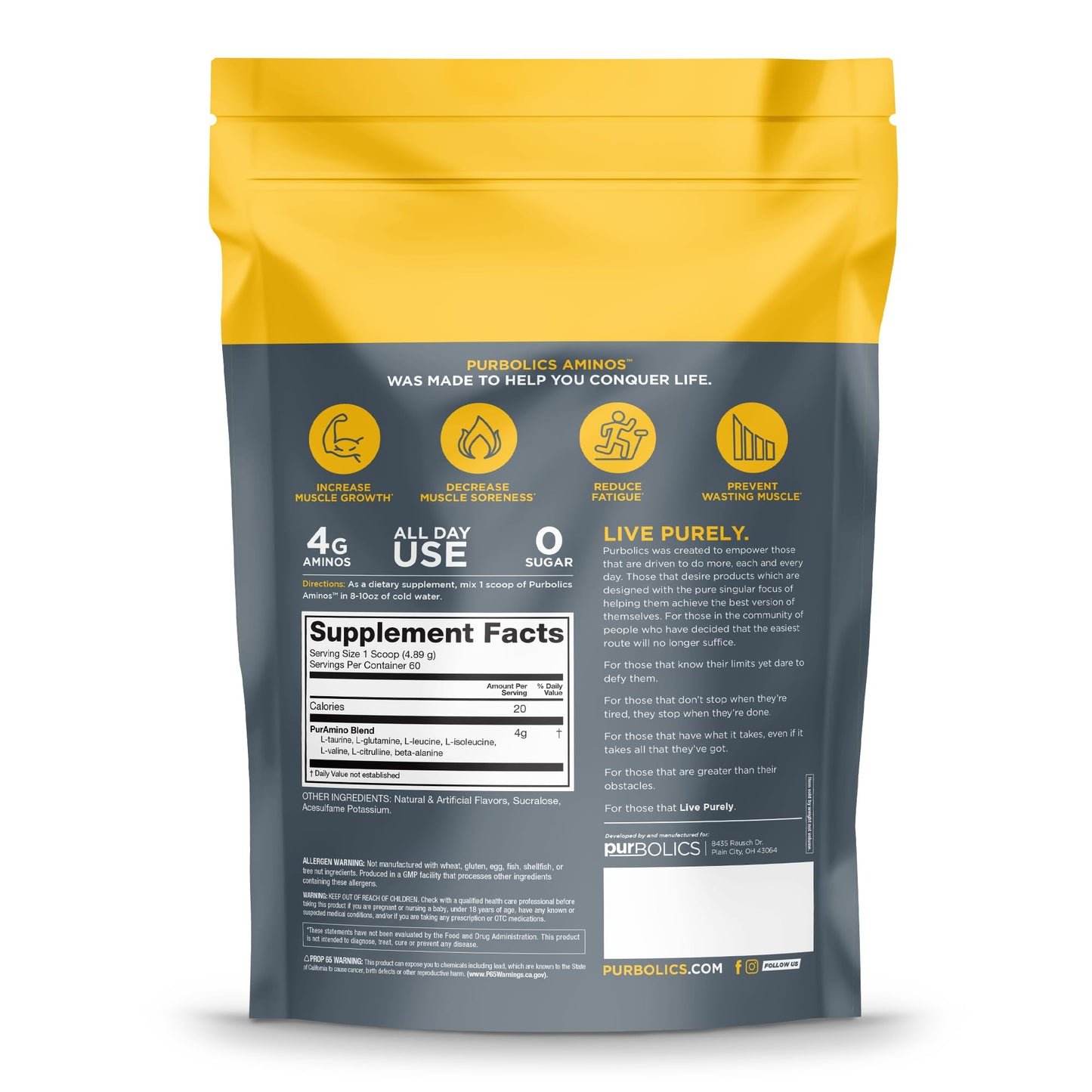 Purbolics Aminos Rainbow Candy – 4g Free-Form Amino Acids, Beta-Alanine, 0 Calories, 60 Servings