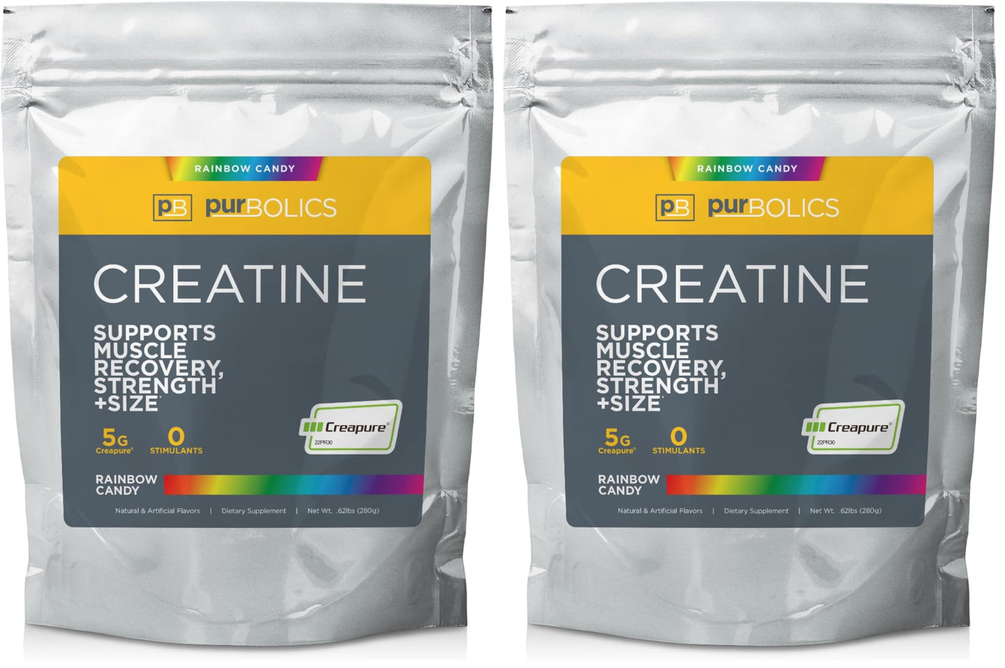 Purbolics Creapure Creatine Monohydrate Micronized 5 g – Rainbow Candy, 50 Servings per Pack (Pack of 2) | Elevate Workout Performance