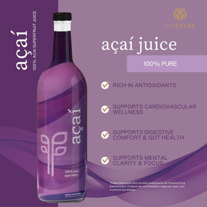 Pure 100% Acai Juice (750 ml) – Sugar-Free, Gluten-Free, Kosher