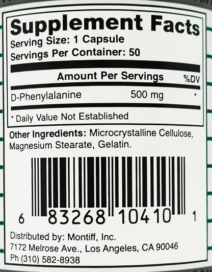 Pure D-Phenyl Relief 500 mg - 50 Capsules by Montiff