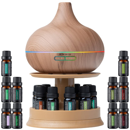 Pure Daily Care Essence Diffuser 300ml + Top 10 Essential Oils Set — 4 Timers, 7 Ambient Lights