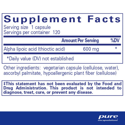 Pure Encapsulations Alpha Lipoic Acid 600 mg - Antioxidant & Nerve Support, 120 capsules