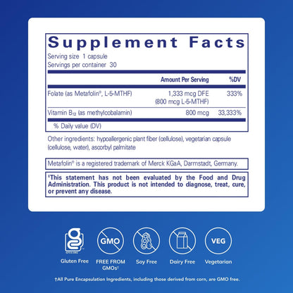 Pure Encapsulations B12 Folate – Energy & Cognitive Support (30 Caps)