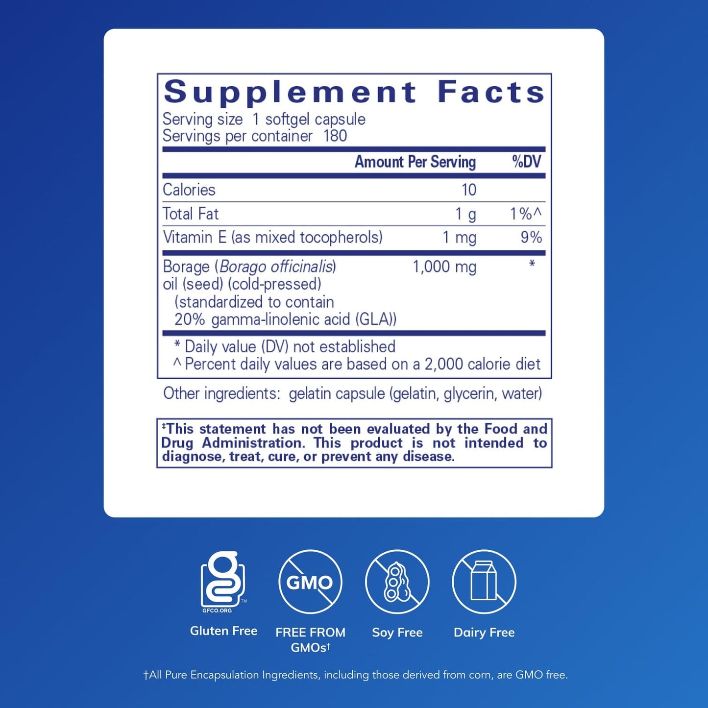 Pure Encapsulations Borage Oil | Hypoallergenic Dietary Supplement | 180 Softgel Capsules