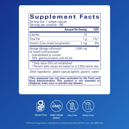 Pure Encapsulations Borage Oil | Hypoallergenic Dietary Supplement | 180 Softgel Capsules