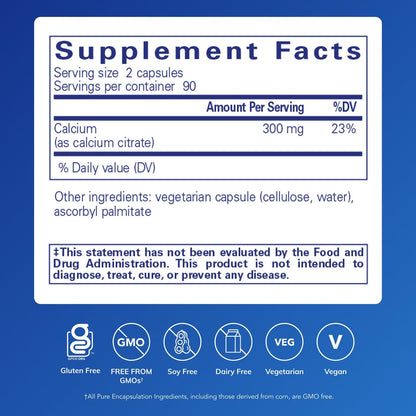 Pure Encapsulations Calcium (Citrate) – 180 Capsules for Bone, Teeth, Colon & Cardiovascular Health