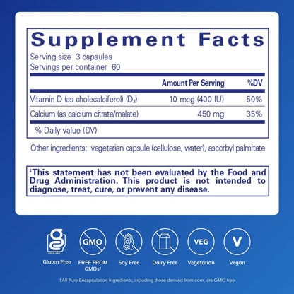 Pure Encapsulations Calcium with Vitamin D3 | Supports Bone, Colon & Cardiovascular Health | 180 Capsules