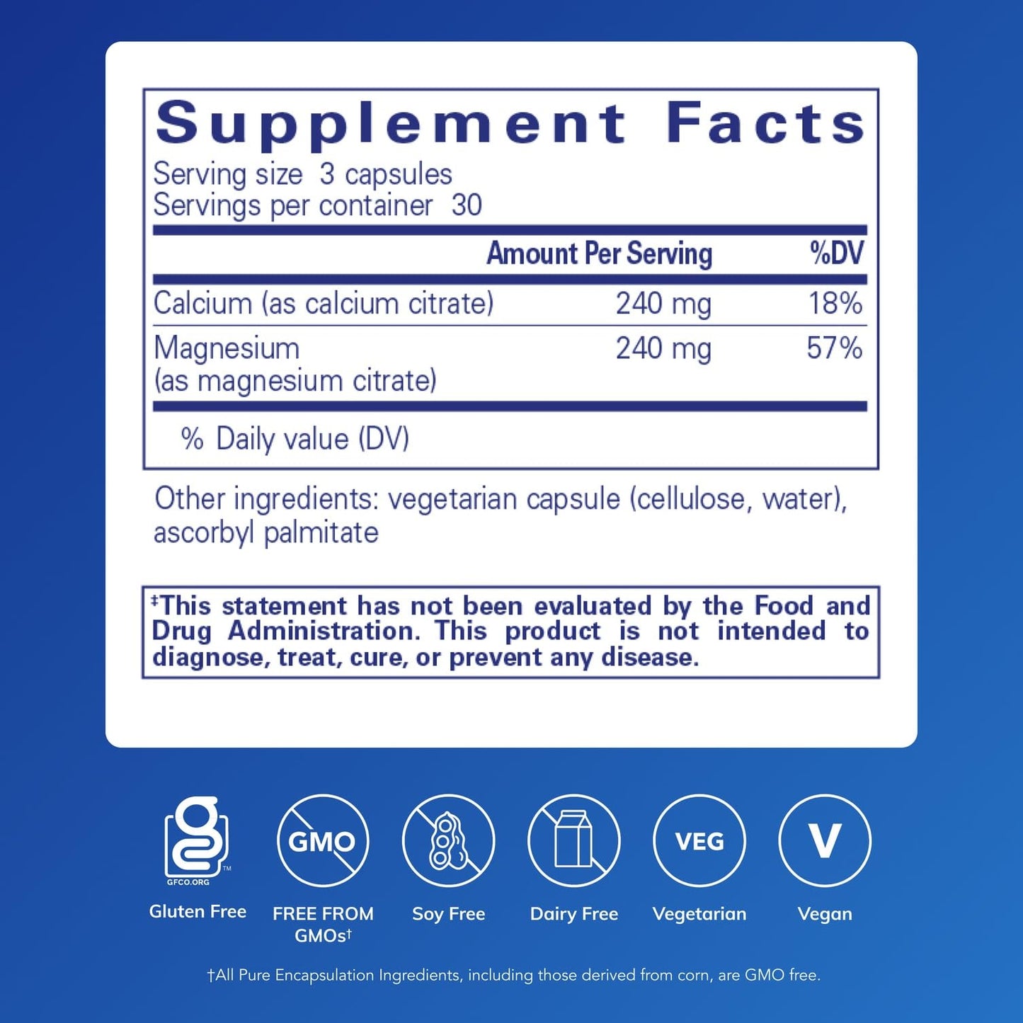 Pure Encapsulations Calcium Magnesium Citrate 240g/240g — Bone Health, Vegan & Non-GMO