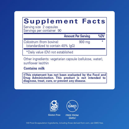 Pure Encapsulations Colostrum 40% IgG | Immune Support Supplement, 180 Capsules