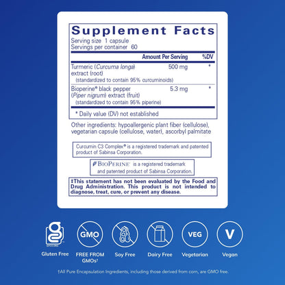 Pure Encapsulations Curcumin 500 with Bioperine | Antioxidant & Detox Support - 60 Capsules