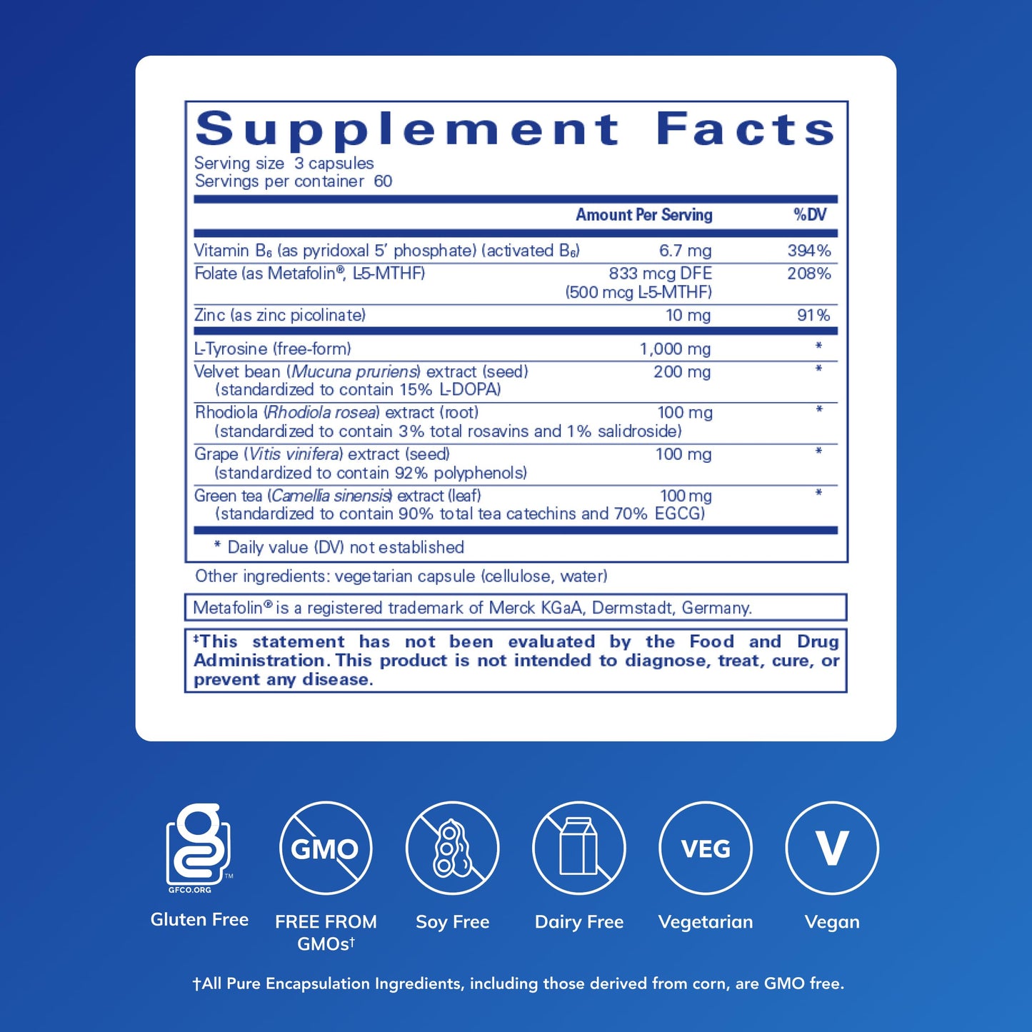 Pure Encapsulations DopaPlus — Supports Dopamine Production for Daily Brain Function* | Folate, B6 & L-5-MTHF | Non-GMO & Vegan - 180 Capsules