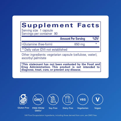 Pure Encapsulations L-Glutamine 850 mg | Immune & Digestive Support | 90 Caps