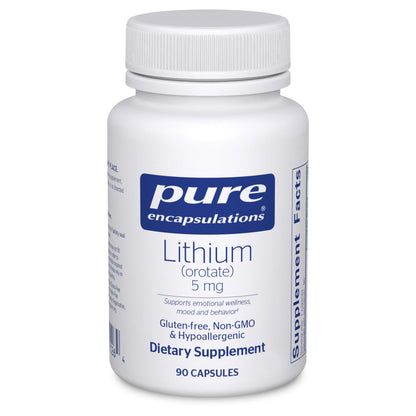 Pure Encapsulations Lithium Orotate 5 mg – Brain Support Supplement with NAC (90 capsules) – Gluten Free & Non-GMO