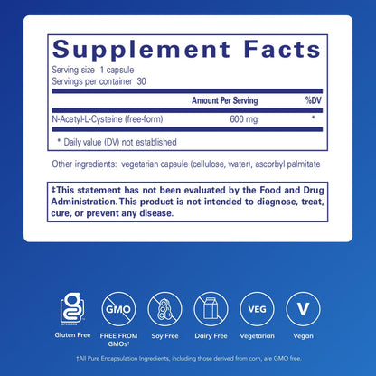NAC 600 mg – Pure Encapsulations N-Acetyl Cysteine for Lung Health & Immune Support | 30 Capsules