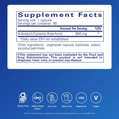 Pure Encapsulations NAC 600 mg | N-Acetyl Cysteine for Lung Health, Immune & Liver Support | 90 Capsules
