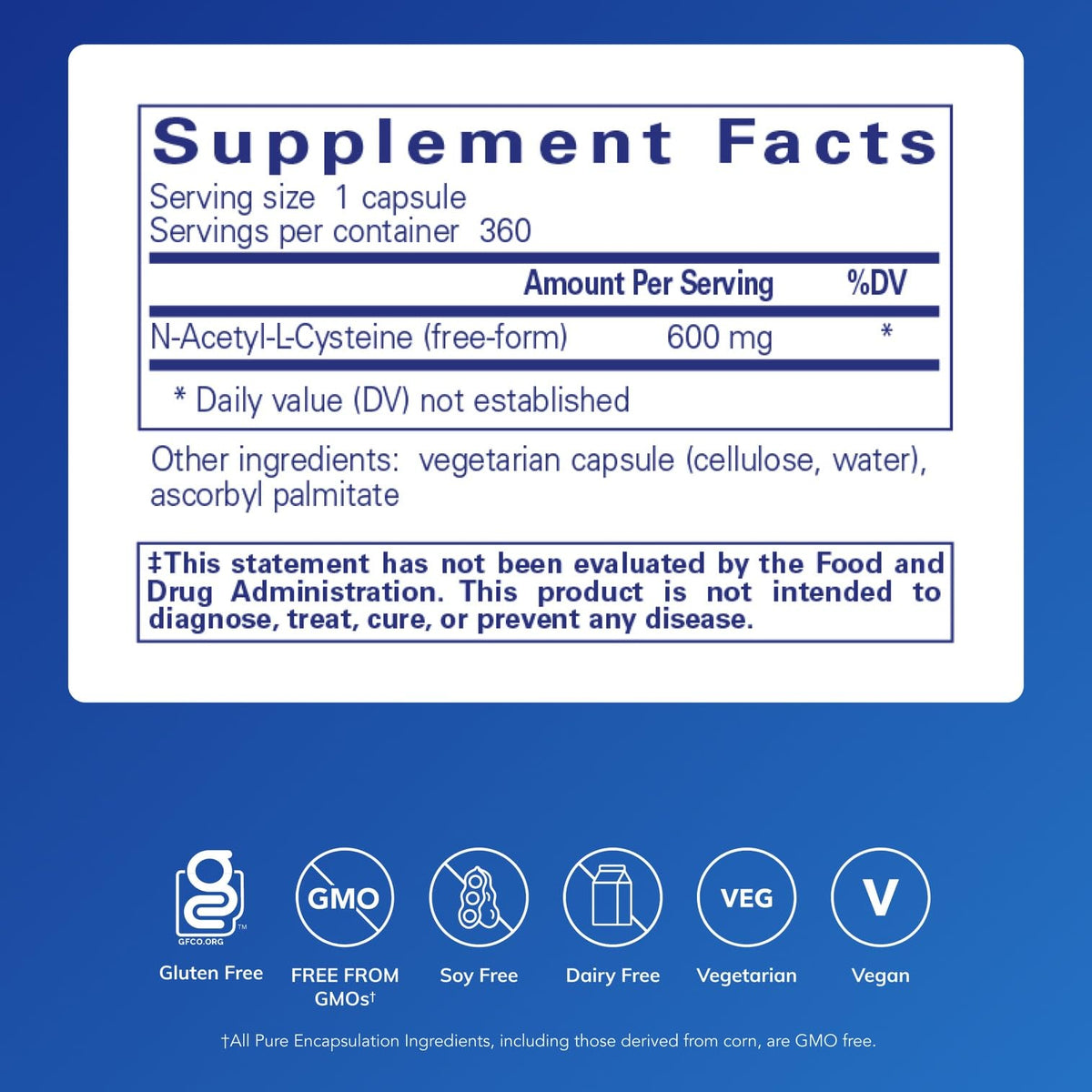 Pure Encapsulations NAC 600 mg – N-Acetyl Cysteine for Lung, Immune & Liver Support | 360 Capsules