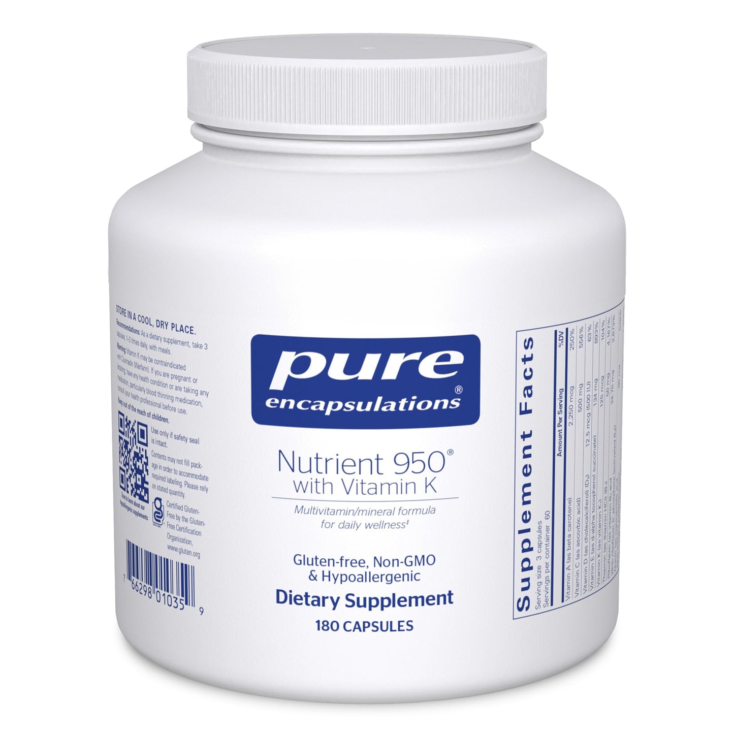 Pure Encapsulations Nutrient 950 with Vitamin K – 180 Capsules – Multivitamin & Mineral for Bone & Arterial Support – Gluten Free & Non-GMO