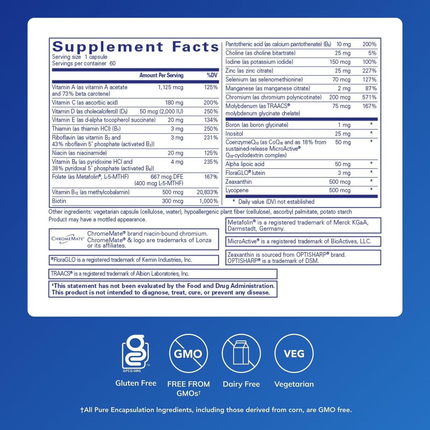 Pure Encapsulations O.N.E. Multivitamin – Once Daily with Lutein & CoQ10 (60 capsules)