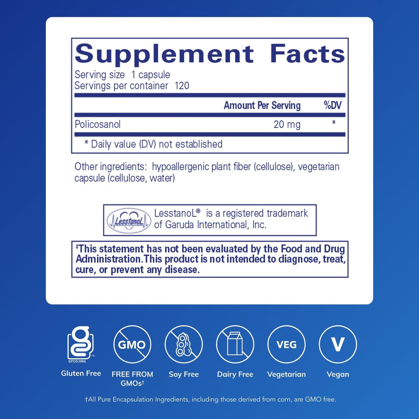 Pure Encapsulations Policosanol 20 mg | Hypoallergenic Supplement Supports Healthy Lipid Metabolism and Cardiovascular Function | 120 Capsules