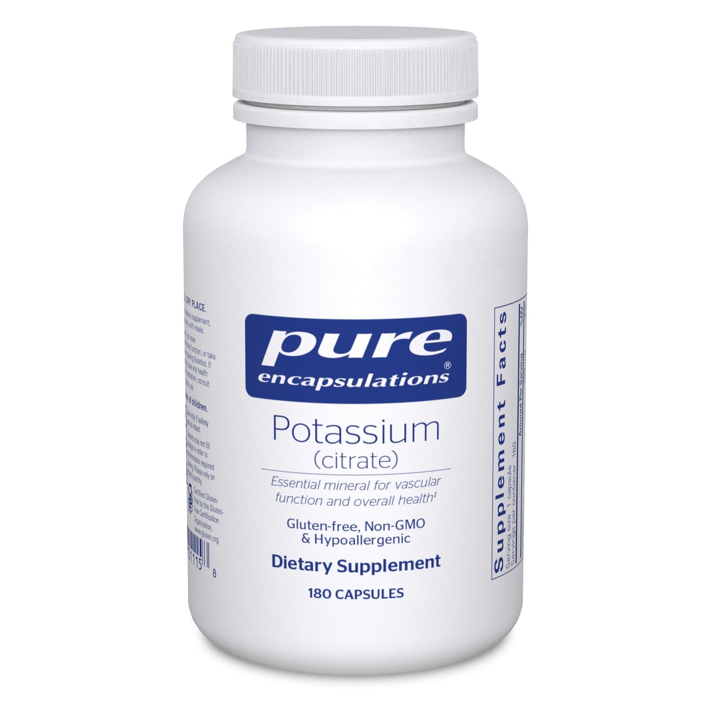 Pure Encapsulations Potassium (Citrate) – Essential Electrolyte for Nerve, Heart & Energy | 180 Capsules