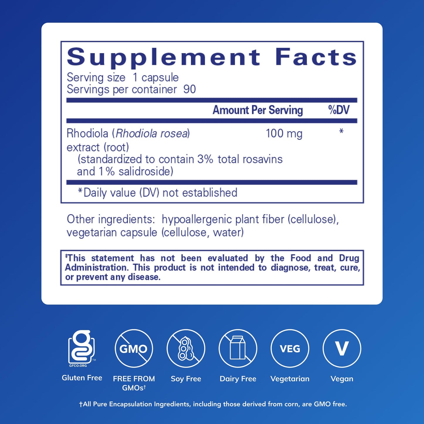 Pure Encapsulations Rhodiola Rosea - Stress & Fatigue Support (90 Capsules) - Gluten Free & Vegan