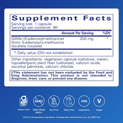Pure Encapsulations SAMe S-Adenosylmethionine 180's - Supports Joint Health & Glutathione Production* - Gluten Free & Non-GMO - 60 Capsules