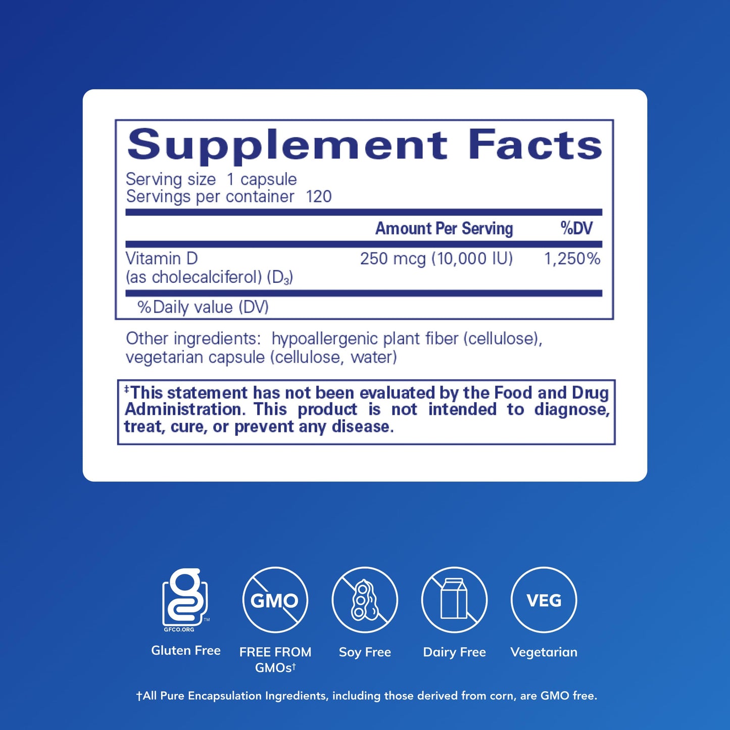 Pure Encapsulations Vitamin D3 250 mcg (10,000 IU) | Bone, Immune & Heart Support – 120 Capsules