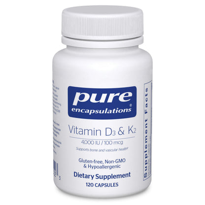 Vitamin D3 & K2 120 Capsules | Pure Encapsulations – Bone, Vascular & Immune Support (Gluten Free, Non-GMO)