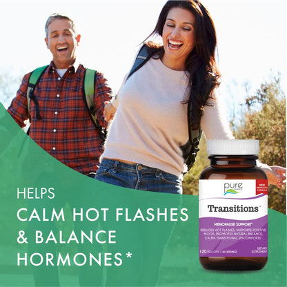 Pure Essence Labs Transitions: Natural Menopause Relief for Women | Hormone Balance & Hot Flashes, 60 Capsules