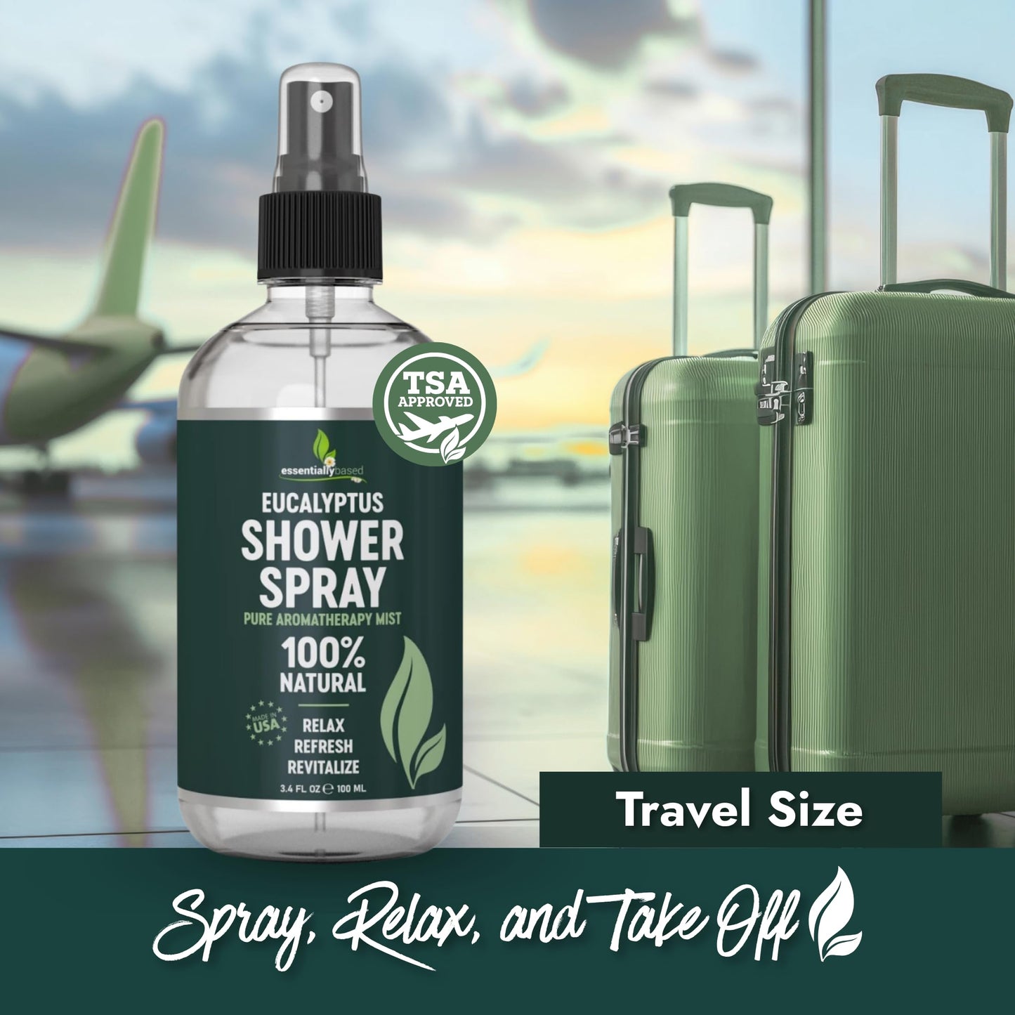 Pure Eucalyptus Shower Spray Travel Size (3.4oz) – 100% Organic Eucalyptus Oil – TSA Approved – Made in USA