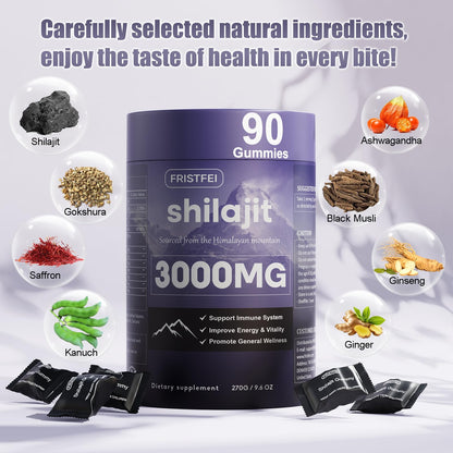 Pure Himalayan Shilajit Gummies for Men & Women - 100% Natural & Organic | 85+ Trace Minerals & Fulvic Acid | 90 Count | Individually Packaged