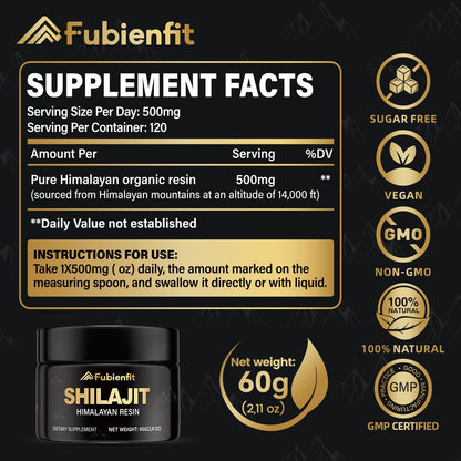 Fubienfit Pure Himalayan Shilajit Resin – 60g, 85+ Minerals & Fulvic Acid