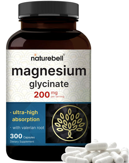 Magnesium Glycinate 200mg with Valerian – 300 Capsules | Chelated, High Absorption, Non-GMO, Gluten Free