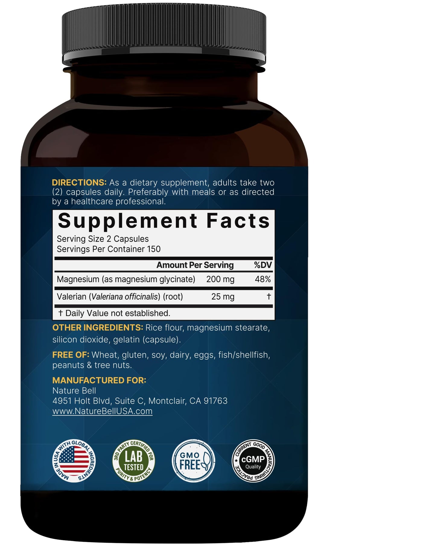 Magnesium Glycinate 200mg with Valerian – 300 Capsules | Chelated, High Absorption, Non-GMO, Gluten Free