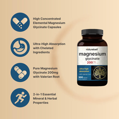Magnesium Glycinate 200mg with Valerian – 300 Capsules | Chelated, High Absorption, Non-GMO, Gluten Free