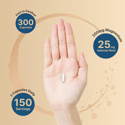 Magnesium Glycinate 200mg with Valerian – 300 Capsules | Chelated, High Absorption, Non-GMO, Gluten Free