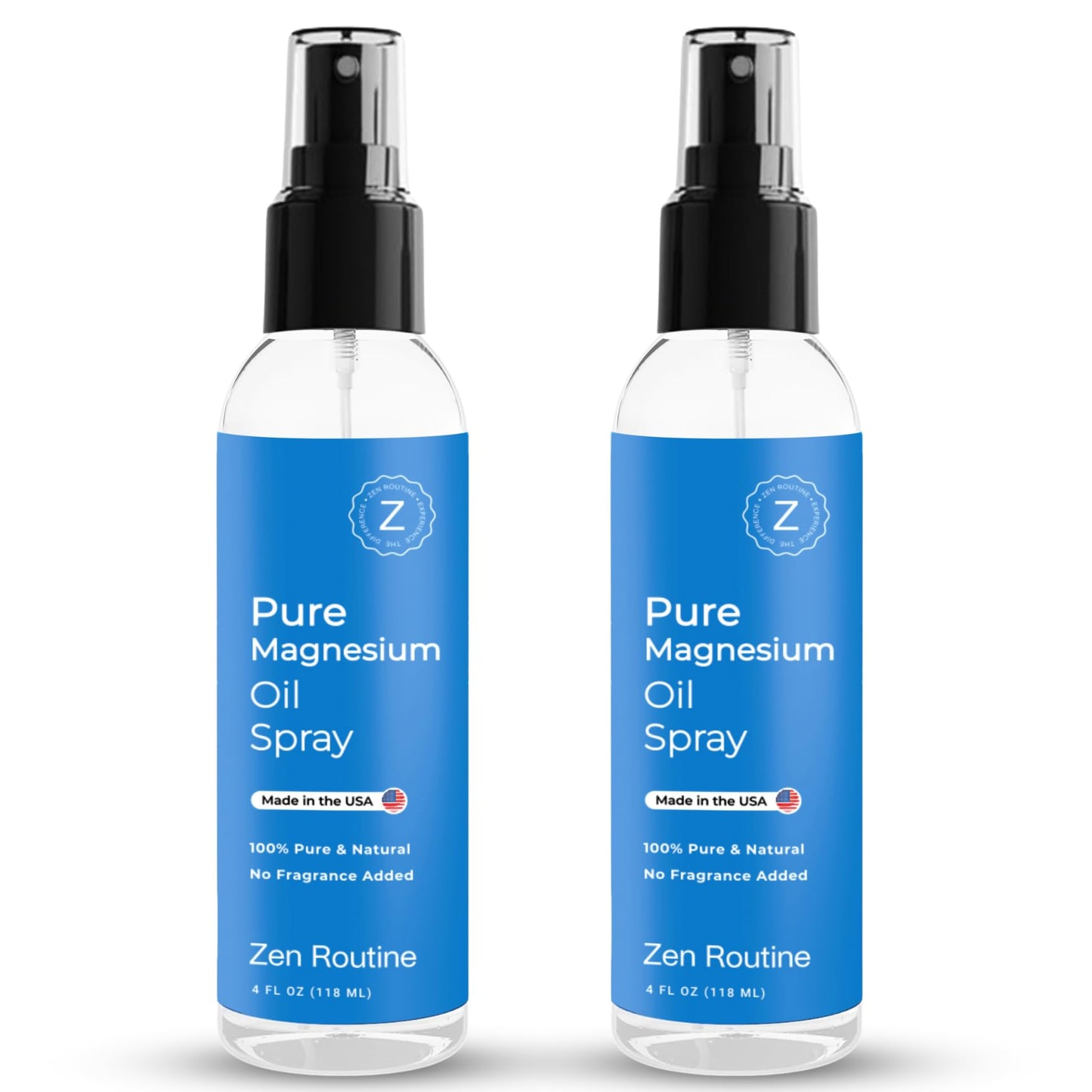 Pure Magnesium Oil Spray – 4oz (2 Pack) Organic USP Grade | Topical Magnesium for Feet, Leg Cramps & Sleep – Made in USA