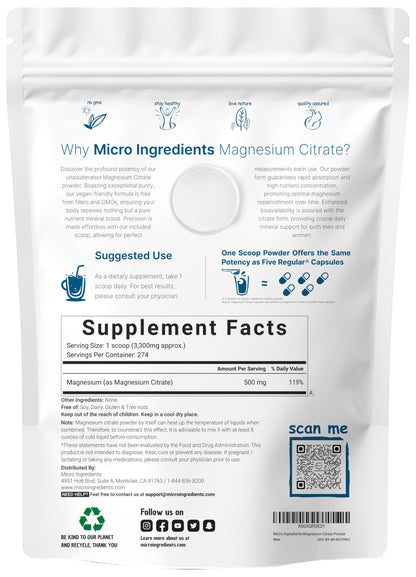 Pure Magnesium Powder, 2lbs | Magnesium Citrate Powder | Unflavored | Relaxation and Nutrient Utilization | Easily Absorbed | Non-GMO, Vegan