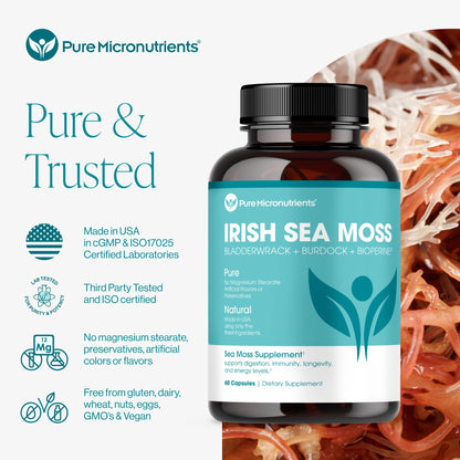 Pure Micronutrients Irish Sea Moss Capsules – Organic Seamoss Pills with Bladderwrack, Burdock & Black Pepper