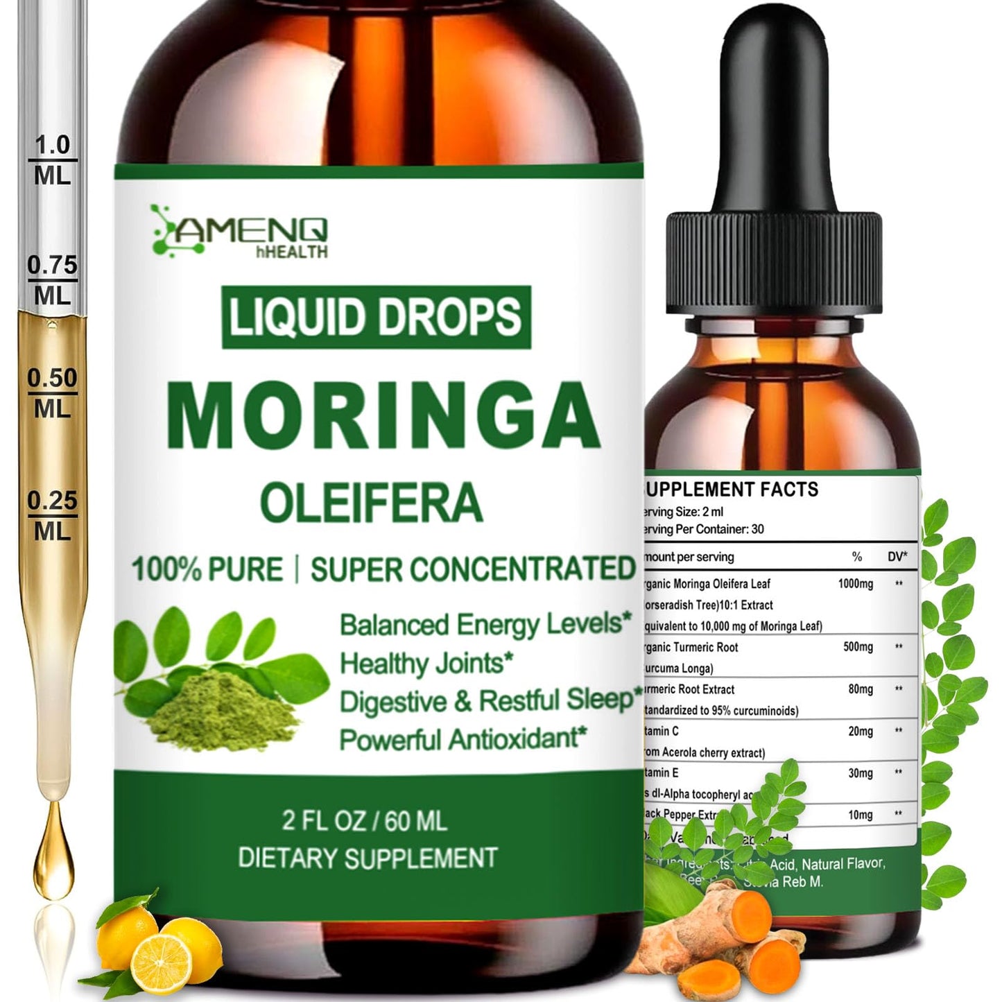 Pure Moringa Oleifera Liquid Drops with Turmeric & Black Pepper – Organic Moringa Supplement for Energy, Immunity, Skin, Joints & Gut