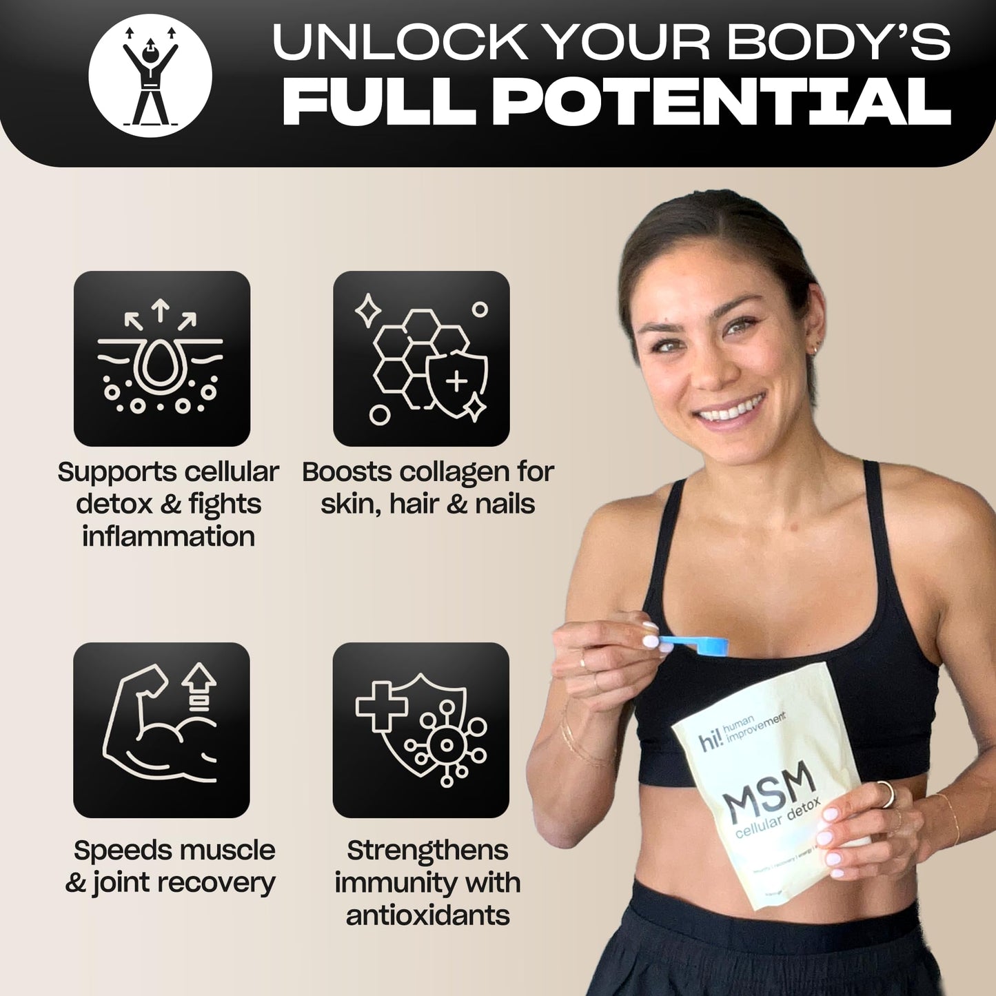 Pure MSM Powder | 99.9% Pure Organic Sulfur | Skin, Hair & Nails Support | Made in USA