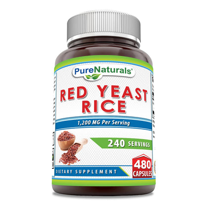 Pure Naturals Red Yeast Rice 1200 mg per Serving – 480 Capsules | Non-GMO, Gluten Free, Made in USA