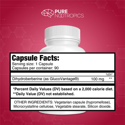 Pure Nootropics: Dihydroberberine (GlucoVantage) 100 mg – 90 Capsules | Super Berberine